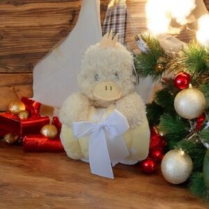 Adorable Cream Duck Stuffed Animal with Bow